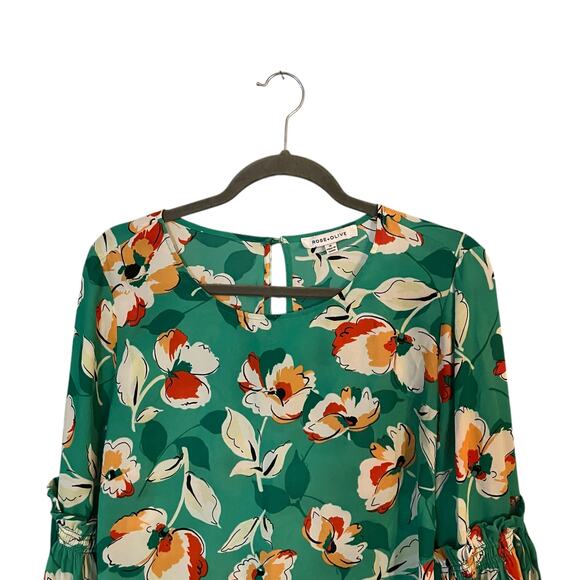 Rose & Olive Women Top Floral Blouse Multicolored Long Sleeve Small - Picture 3 of 8